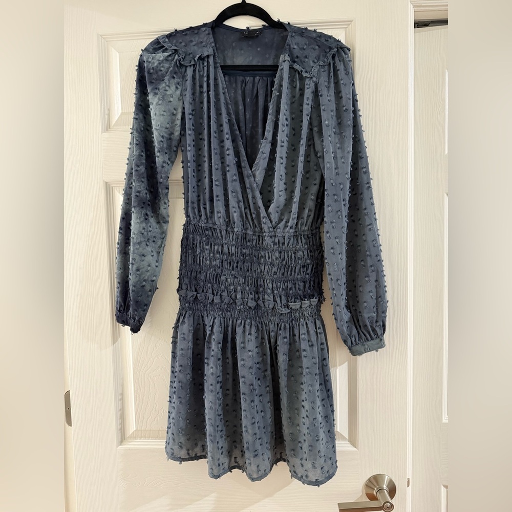 Current Air Blue Smocked Sundress with Bishop Sleeves